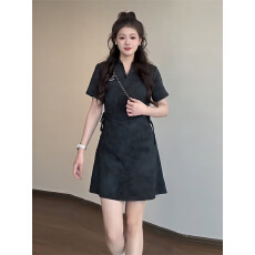 批发实价40支1*1纯棉高级复古扎染气质抽褶收腰显瘦短袖T恤<b class='q'>连衣裙</b>