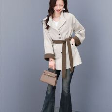 批发英伦风立领收腰风衣<b class='q'>女</b>春秋2026新款小个子中长款通勤高级感外套