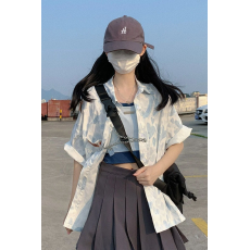 批发原版布料抖音质量+链条爱心独特别致复古日系衬衫<b class='q'>女</b>