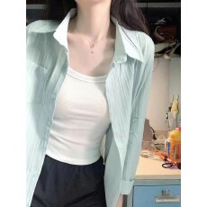 批发衬衫上衣设计感小众法式上衣<b class='q'>女款</b>春秋薄外套夏季新款防晒开衫衬衣