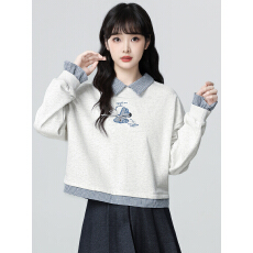 批发薄款<b class='q'>卫衣</b><b class='q'>女装</b>春秋新款假两件短款宽松刺绣格子POLO领上衣