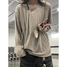 批发官图240克抓毛长袖t恤打底衫男女装薄纯色斜扣肌理感春秋<b class='q'>韩版</b>上衣