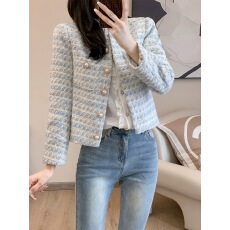 批发珍珠扣小香风外套女2023秋冬新款法式设计感小众宽松短款气质上衣