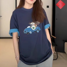 批发官图240克双色双面棉短袖t恤夏2026新款中长宽松圆领<b class='q'>上衣</b>韩版女装