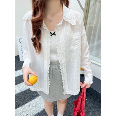 批发<b class='q'>中长款</b>防晒衬衫女夏款2025新款白色外套上衣气质慵懒风法式小衬衣