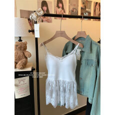 批发大码纯欲辣妹<b class='q'>白色</b>蕾丝花边<b class='q'>吊带</b><b class='q'>背心</b>女夏季时尚吊带打底上衣