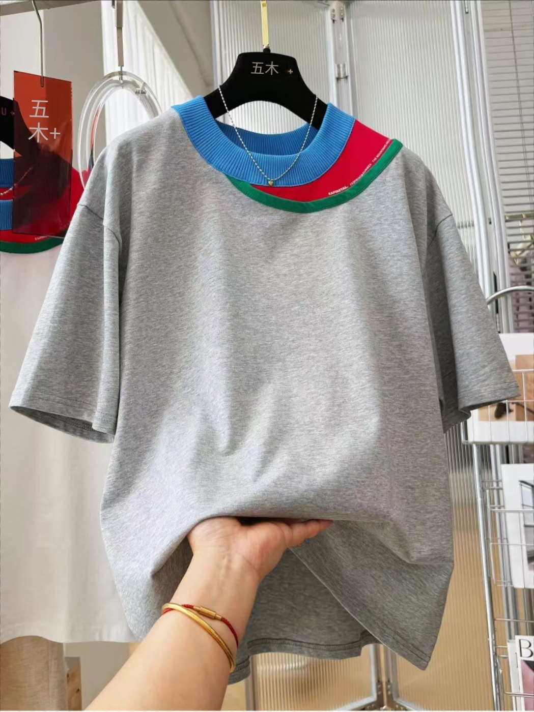 19 지점 순면 220 그램 특별 빅 사이즈 200 kg 캐주얼 배색 라운드 넥 반팔 티셔츠 여성