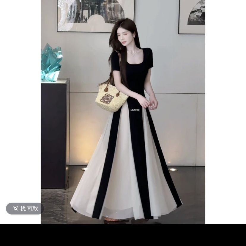 슬림해 보이는 여름 드레스 프랑스식 새로운 패치워크 디자인 여름 센스 싸움 망사 드레스 품격 치마