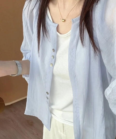 황색 아마 자외선 차단 의류 셔츠 여성 코트 여름 빛 럭셔리 얇은 스타일 고급 센스 긍정적 인 어깨 오픈 가디건 운남 봄 드레스 맨위