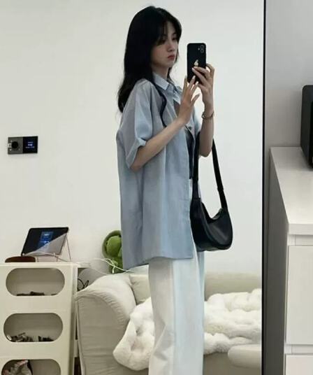 파란색 반팔 여성 셔츠 여름 2026 새로운 한 부서 작은 키 루즈핏 캐주얼 통기성 자외선 차단 셔츠 재킷