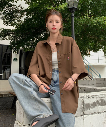 아메리칸 레트로 워크웨어 캐주얼 다용도 커플 셔츠 여성 코트 2026 여름 출퇴근 반소매 루즈핏 셔츠 트렌디