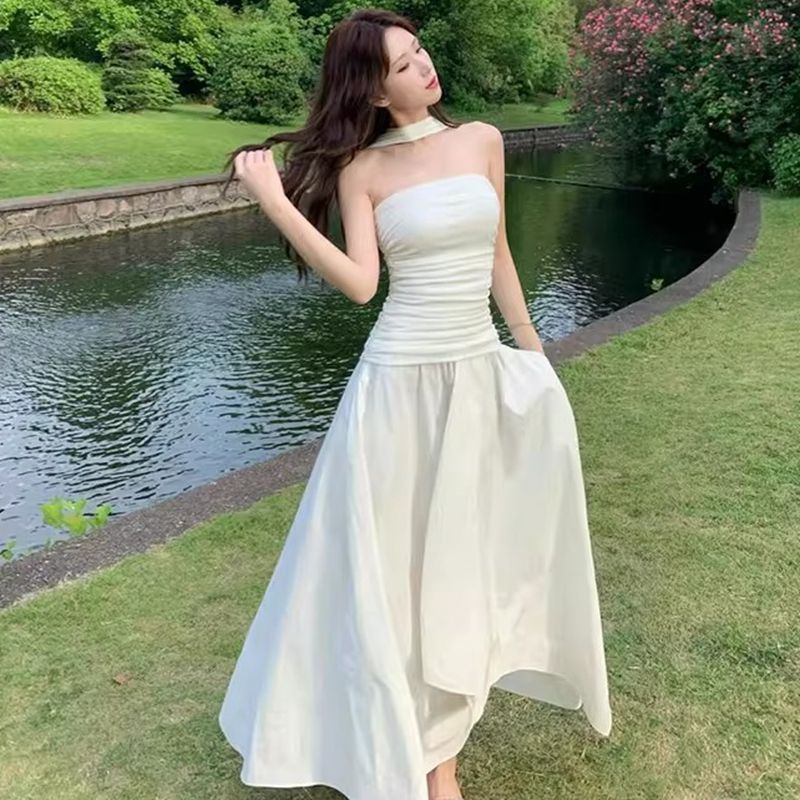 원본 것 있음 네리 프랑스식 남자 분위기 센스 와이 민소매 튜브탑 드레스 고급 센스 휴가 예복 생일 치마