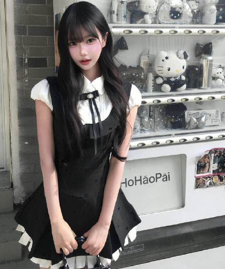 여름 자이언트 잘 생긴 ~ 중 꼬집기 허리 페이크 레이어드 학원 스타일 여성 드레스 여름 작은 키 천 골드 miu 부서 작은 검은 드레스