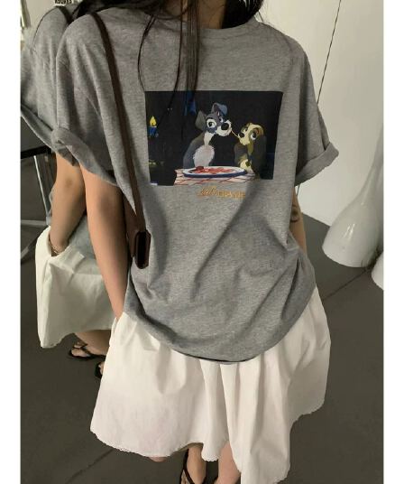 경관 그림 21 순면 210 그램 이후 패키지 칼라 여름 드레스 한 부서 반팔 티셔츠 여성 한국 스타일 루즈핏 빅 사이즈 프린트
