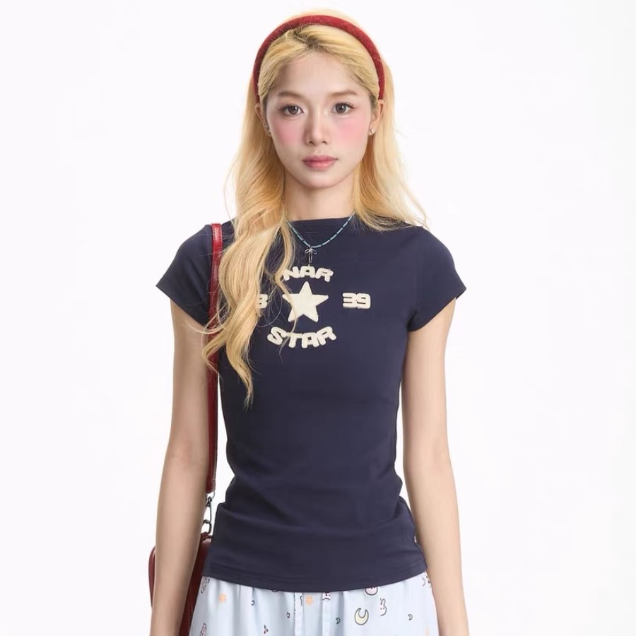 40 220 그램 빗질하다 92 면 8 암모니아 Lun 이후 패키지 칼라 몸매 가꾸기 슬림해 보이는 긍정적 인 어깨 반팔 티셔츠 여성