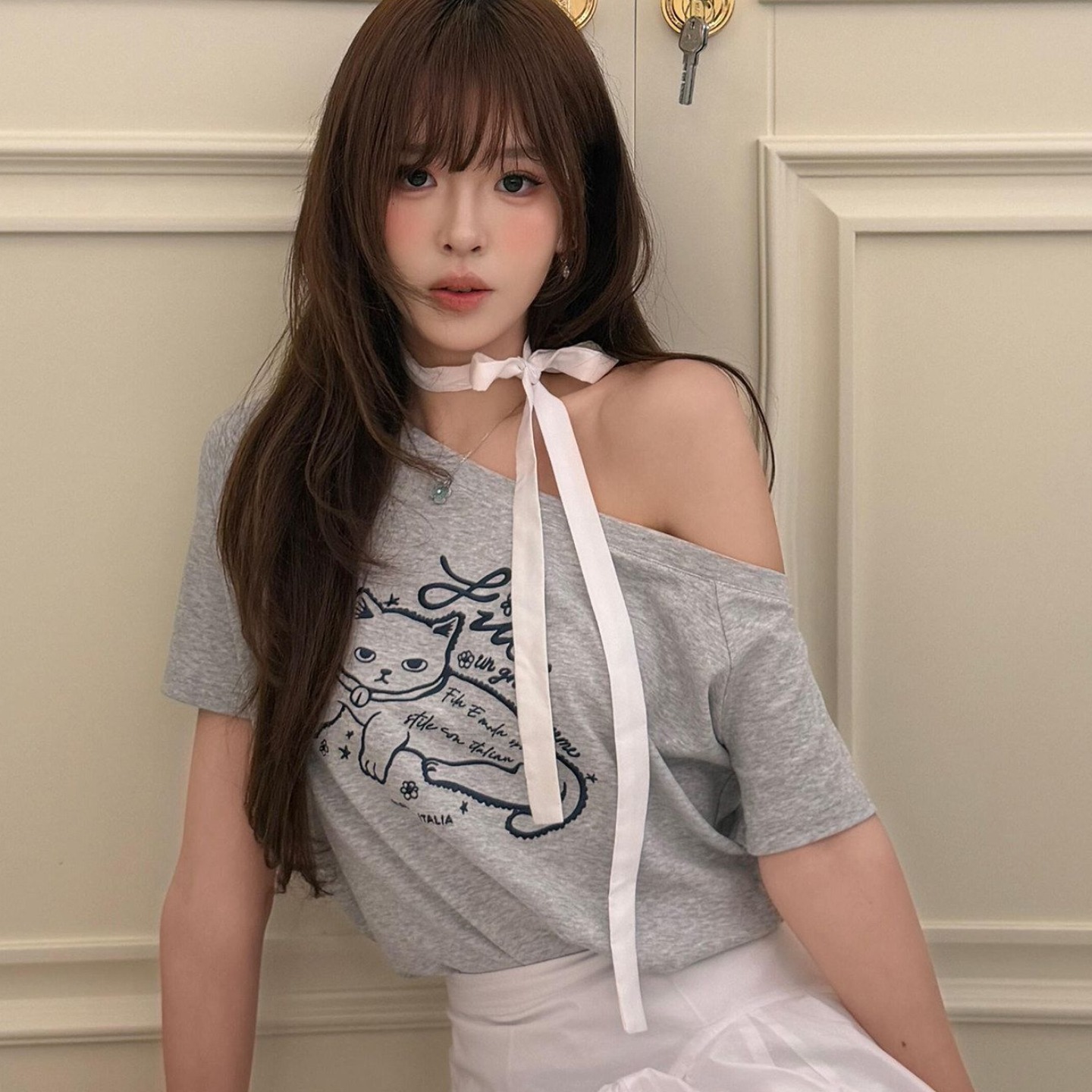 220 그램 92 면 8 암모니아 Lun 아메리칸 핫걸 비스듬한 어깨 알파벳 프린트 반팔 티셔츠 여성