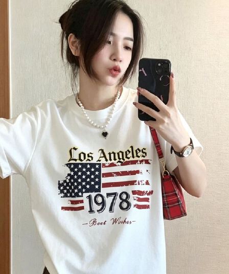 아메리칸 레트로 배너 알파벳 프린트 순면 반팔 티셔츠 여성 여름 작은 대중 루즈핏 캐주얼 트렌드 맨위