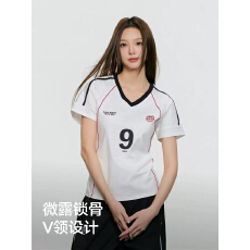 批发官图220克天丝爽棉短袖t恤女装夏季韩系<b class='q'>新款</b>正肩撞色V领上衣