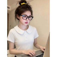 批发官图1*1螺纹220克短袖t恤女装夏<b class='q'>新款</b>纯色修身显瘦娃娃领上衣