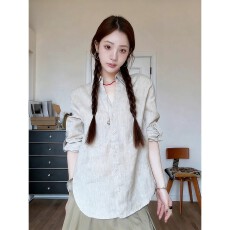 批发穿搭v领长袖衬衫女春季设计感衬衣<b class='q'>外套</b>宽松休闲薄款上衣潮