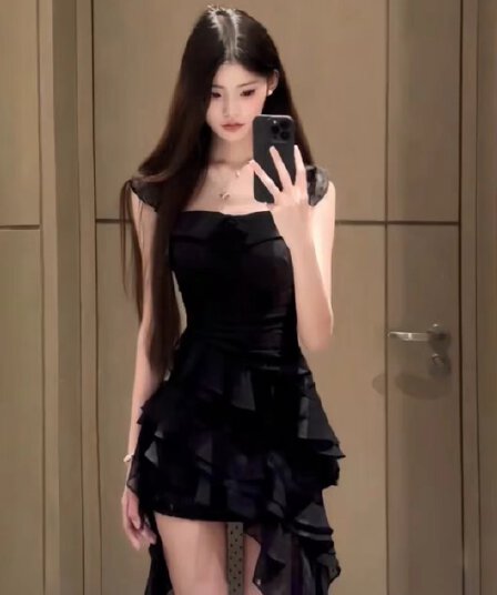 벨트 가슴 패드 지퍼 안감 프랑스식 휴가 장미 품격 길다 끌기 꼬리 민소매 분위기 슬립 드레스