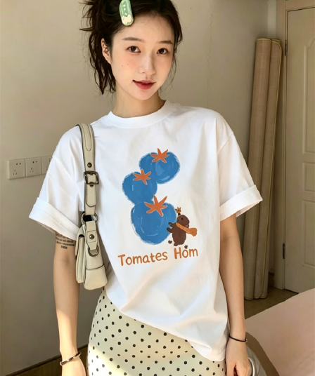 경관 그림 21 순면 210 그램 이후 패키지 칼라 여름 드레스 한 부서 반팔 티셔츠 여성 한국 스타일 루즈핏 빅 사이즈 프린트