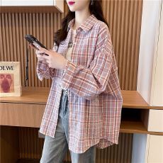 批发官图-抖音质量原版做法<b class='q'>中长款</b>复古格子polo领衬衫防晒衣外套女