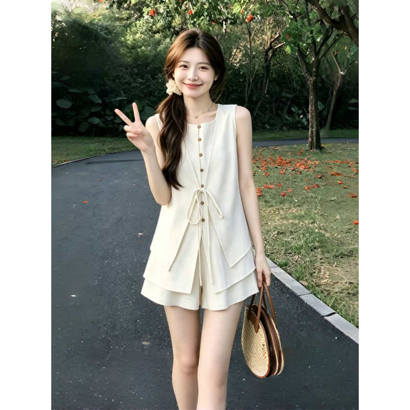 패션 세트 오래된 돈 바람 여름 베스트 반바지 작은 샤넬 스타일 얇은 스타일 고급 센스 작은 키 ins 트렌디 투피스 세트