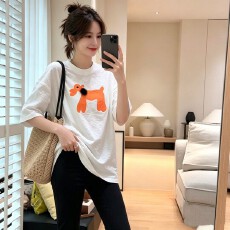 批发夏日叙旧刺绣毛球短袖t恤女宽松<b class='q'>中长款</b>气质半袖