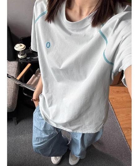 원본 원단 원본 솜씨 긍정적 인 어깨 알파벳 프린트 운동 반소매 케이블 루오 Na 차가운 센스 티셔츠 남녀 반팔 여름