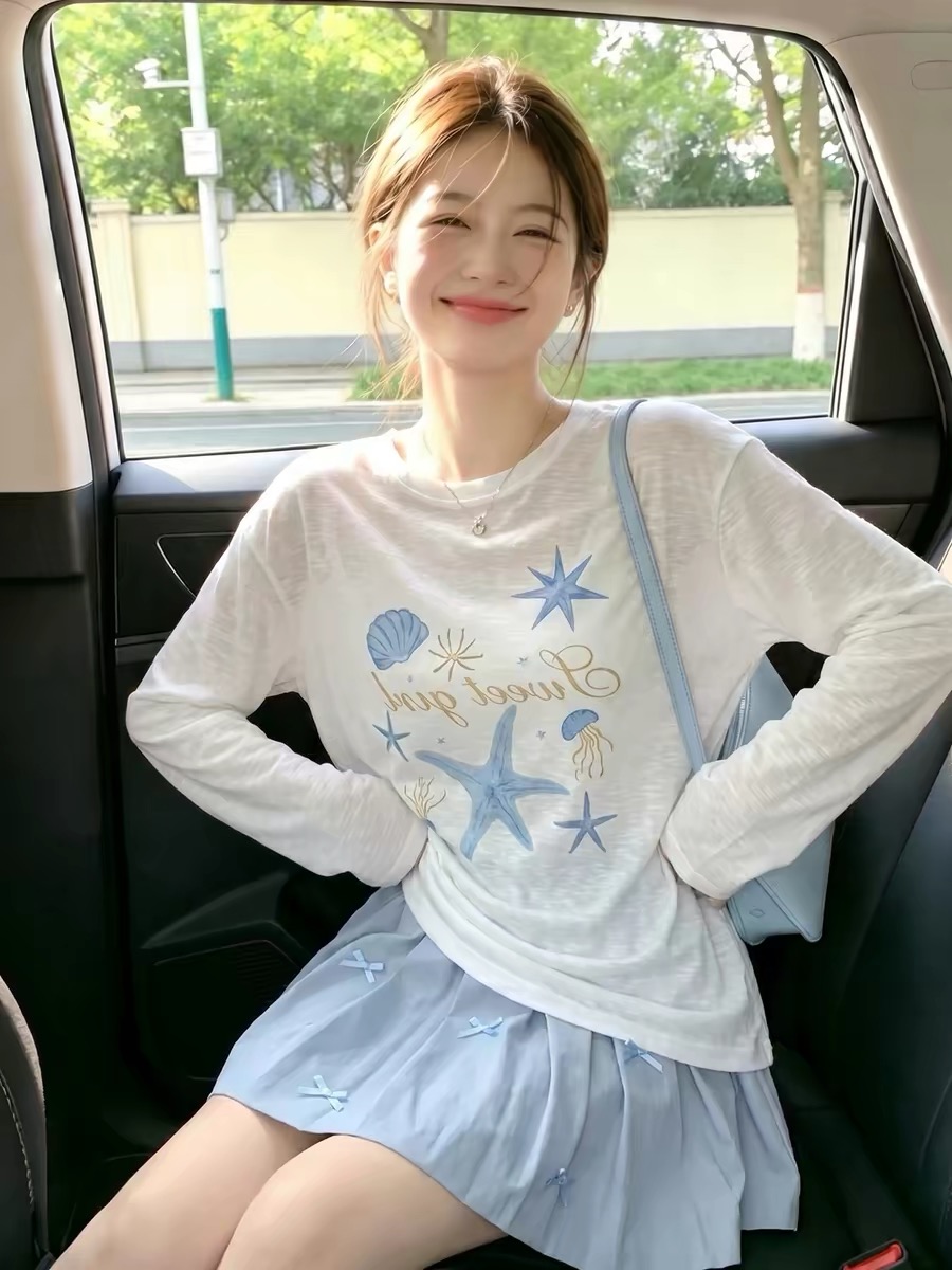 180 그램 아마 눈꽃 긴팔 티셔츠 태양 보호 셔츠 기본 셔츠 블라우스 통기성 루즈핏