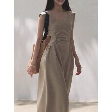 批发法式高级气质A字<b class='q'>连衣裙</b>长裙2026夏季新款<b class='q'>纯色</b>修身收腰垂坠感短裙