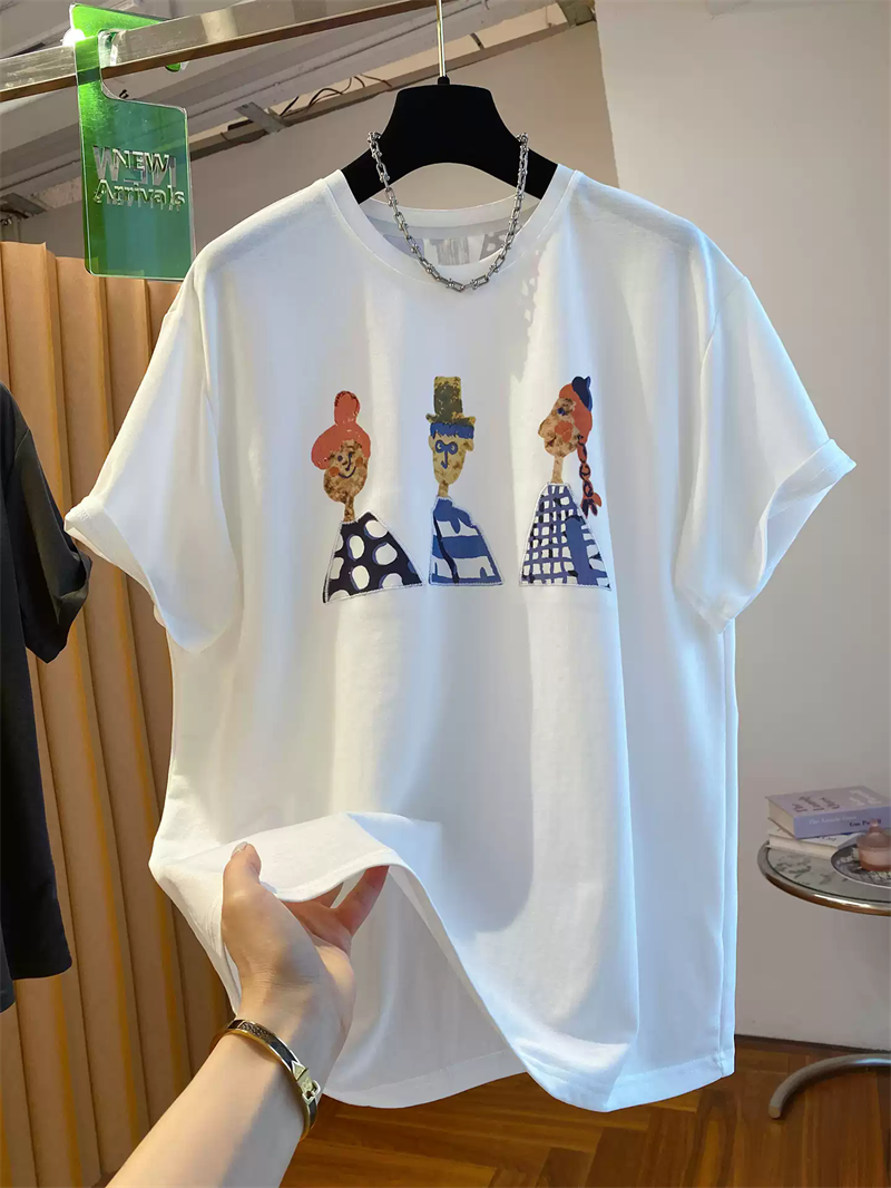 경관 그림 21 순면 210 그램 이후 패키지 칼라 여름 드레스 한 부서 반팔 티셔츠 여성 한국 스타일 루즈핏 빅 사이즈 프린트