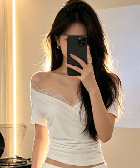 260 그램 사람들 면 부드러운 바람 고유 한 슈퍼 잘 생긴 V넥 허리 수축 슬림해 보이는 반팔 티셔츠 여성 작은 대중 아니요 명중 섹션 맨위