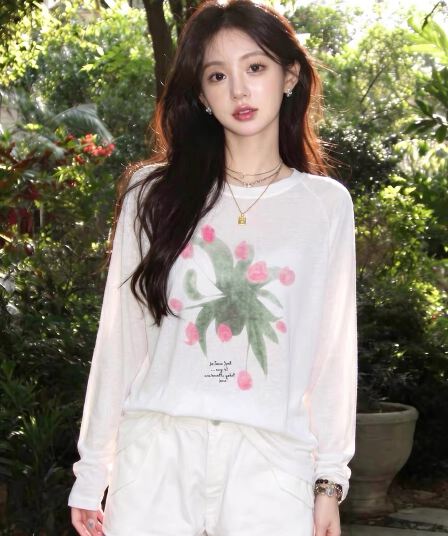 180 그램 아마 눈꽃 긴팔 티셔츠 태양 보호 셔츠 기본 셔츠 블라우스 통기성 루즈핏