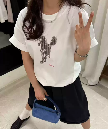 경관 그림 21 순면 210 그램 이후 패키지 칼라 여름 드레스 한 부서 반팔 티셔츠 여성 한국 스타일 루즈핏 빅 사이즈 프린트