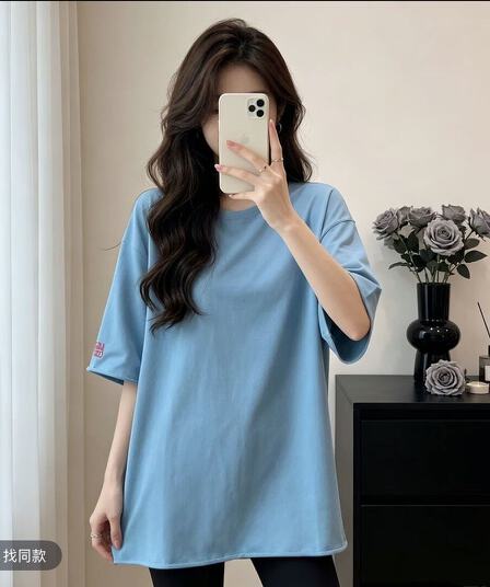 면 박하 여름 알파벳 프린트 5 점 소매 티셔츠 여성 여름 새로운 루즈핏 캐주얼