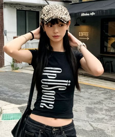 원본 것 순면 220 그램 40 음식 털 느낌 있음 신축성 프린트 몸매 가꾸기 허리 수축 반팔 티셔츠 여성