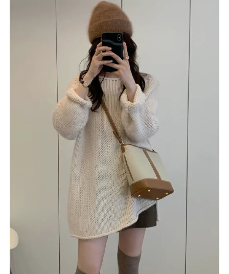 이른 가을 chic 느긋한 바람 니트 스웨터 스웨터 여자 가을 새로운 한 부서 고급 센스 루즈핏 긴팔 맨위