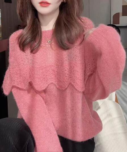 프랑스식 프릴 홀로우 아웃 자수 긴팔 니트 스웨터 여성 겨울 새로운 슈퍼 잘 생긴 외국 가스 Chic 부드러운 찹쌀 스웨터