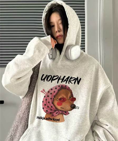 후아 면 복합 없음 모자 로프 있음 주머니 후드 티 스웨터 여성 얇은 스타일 털이 있는