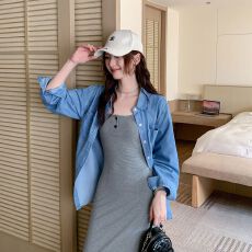 批发实拍~牛仔衬衫一整套装灰色连衣裙子女夏2026新款巨好看穿搭