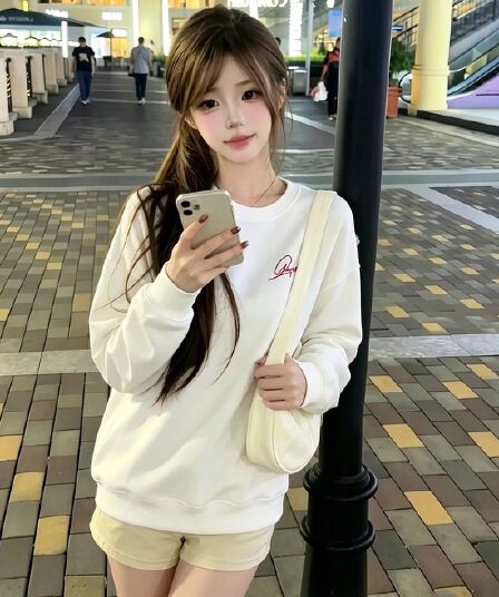 2026 새로운 여성 의류 한국 스타일 티셔츠 후아 면 복합 프린트 라운드 넥 후드티 여성 얇은 스타일 털이 있는