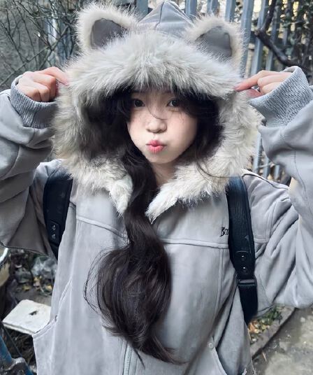 좌 산 조각 고양이 귀 머리 칼라 후드 면 의류 여성 겨울 새로운 아메리칸 쇼트 스타일 스웨이드 플리스 두꺼운 재킷 커플
