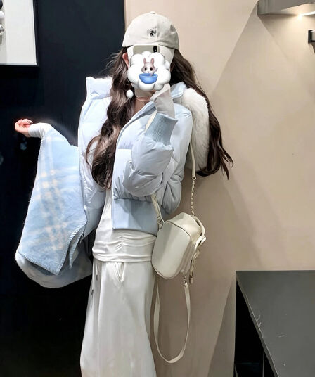 실사 작은 따뜻한 패키지 한국 스타일 학원 스타일 겨울 작은 키 후드 허리 수축 슬림해 보이는 두꺼운 쇼트 스타일 아래 면화 의류 여성