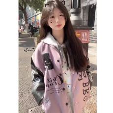 批发原版高质量拼皮全刺绣 美式棒球服外套女刺绣高街<b class='q'>百搭</b>情侣夹克