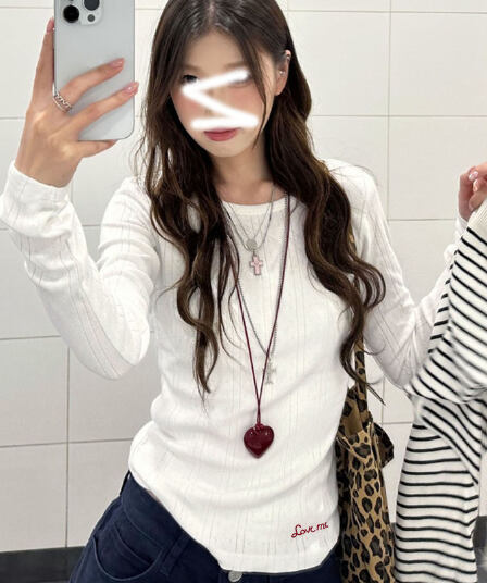 경관 그림 원본 자카드 질감 센스 긍정적 인 어깨 긴팔 티셔츠 맨위 여성 의류 자수 기본 셔츠 봄 가을 겨울