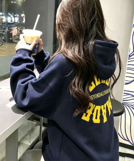 후아 면 복합 없음 모자 로프 있음 주머니 후드 티 스웨터 여성 프린트 얇은 스타일 털이 있는