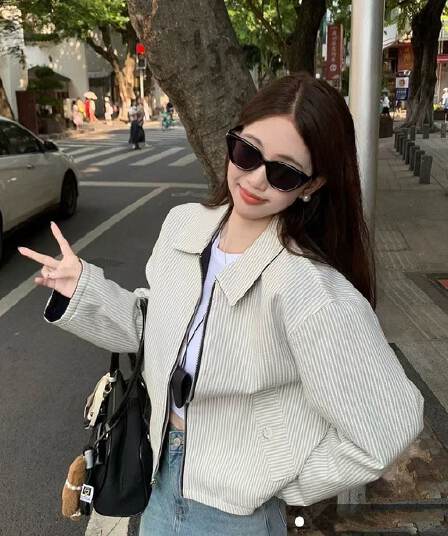 새로운 스트라이프 폴로 칼라 양면 착용 재킷 재킷 2026 봄 가을 레트로 디자인 루즈핏 캐주얼 다용도 맨위