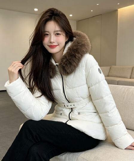 유럽 상품 큰 모피 칼라 두꺼운 보온 후드 루즈핏 빅 사이즈 작은 키 면 의류 여성 코트 외국 가스 허리 수축 품격 트렌디